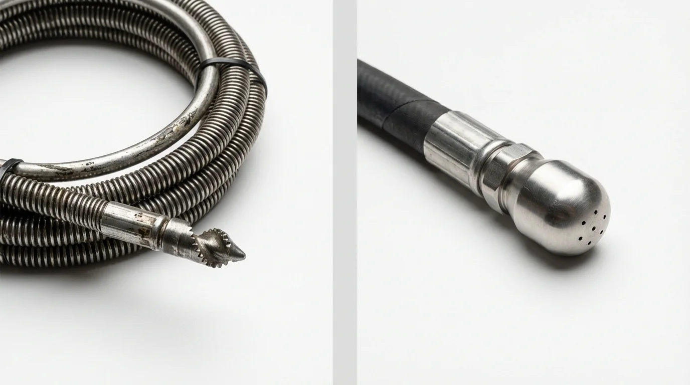Drain snake cable and hydro jetting nozzle used for drain cleaning in Colbert, OK