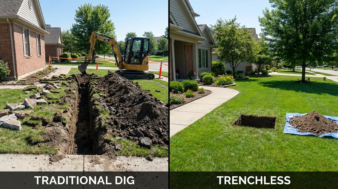 Trenchless sewer repair with minimal yard damage versus traditional excavation in Colbert, OK